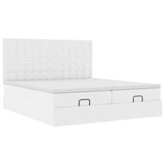 Vidaxl Otomanski posteljni okvir z vzmetnicami bel 200x200cm um. usnje