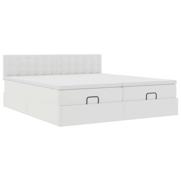 Vidaxl Otomanski posteljni okvir z vzmetnicami bel 200x200cm um. usnje
