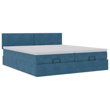 Vidaxl Otomanski posteljni okvir z vzmetnicami moder 200x200cm žamet