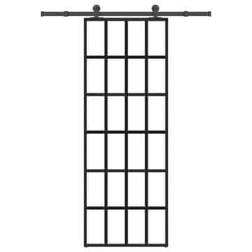Vidaxl Drsna vrata z opremo 76x205 cm ESG steklo in aluminij