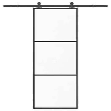 Vidaxl Drsna vrata z opremo 90x205 cm ESG steklo in aluminij