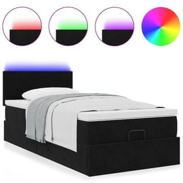 Vidaxl Otomanska postelja z vzmetnico &amp; LEDs črna 80x200cm žamet