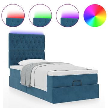 Vidaxl Otomanski posteljni okvir z vzmetnicami moder 90x190cm žamet