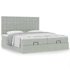 Vidaxl Otomanski posteljni okvir z vzmetnicami siv 200x200cm žamet