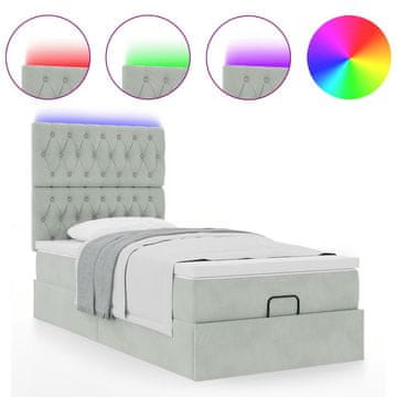 Vidaxl Otomanski posteljni okvir z vzmetnicami siv 90x190cm žamet