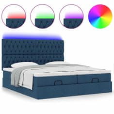 Vidaxl Otomanski posteljni okvir z vzmetnicami moder 200x200 cm blago