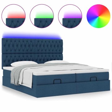 Vidaxl Otomanski posteljni okvir z vzmetnicami moder 200x200 cm blago