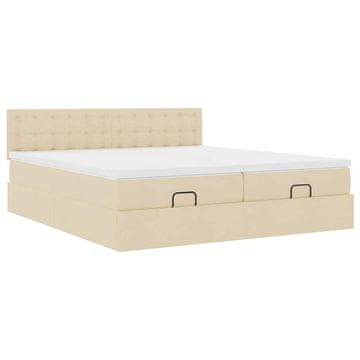 Vidaxl Otomanski posteljni okvir z vzmetnicami krem 200x200 cm blago