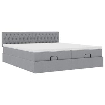 Vidaxl Otomanski posteljni okvir z vzmetnicami siv 200x200 cm blago