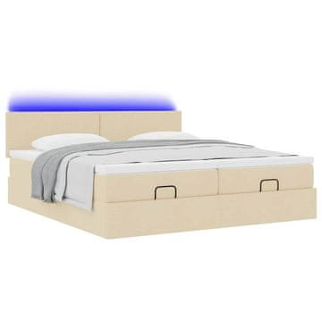 Vidaxl Otomanski posteljni okvir z vzmetnicami krem 200x200 cm blago