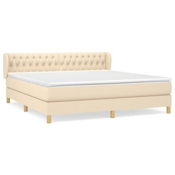 Vidaxl Box spring postelja z vzmetnico krem 180x200 cm blago