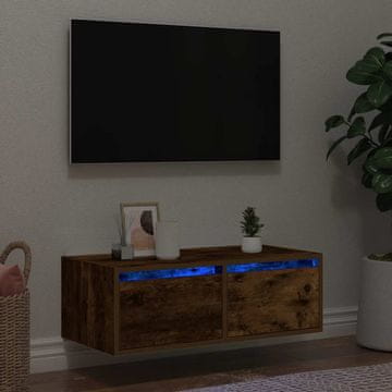 Vidaxl vidaXL TV omarica z LED zaslonom dimljen hrast 75x35,5x25 cm