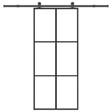 Vidaxl Drsna vrata z opremo 90x205 cm ESG steklo in aluminij