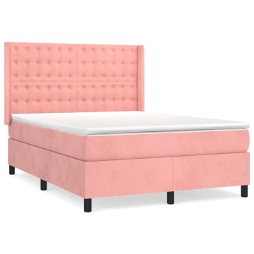 Vidaxl Box spring postelja z vzmetnico roza 140x190 cm žamet