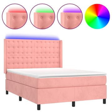 Vidaxl Box spring postelja z vzmetnico LED roza 80x200 cm žamet