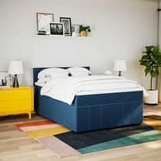 Vidaxl Box spring postelja z vzmetnico modra 140x190 cm blago
