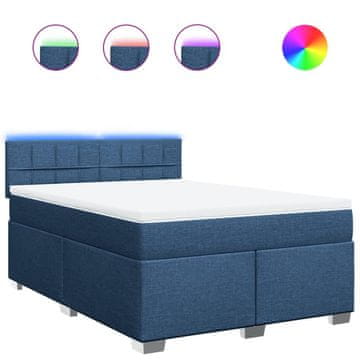 Vidaxl Box spring postelja z vzmetnico modra 140x200 cm blago