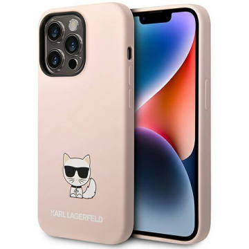 Karl Lagerfeld Originalen ovitek iPhone 14 Pro - Choupette Logo - roza silikonska zaščita - KLHCP14LSLCTPI