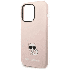 Karl Lagerfeld Originalen ovitek iPhone 14 Pro - Choupette Logo - roza silikonska zaščita - KLHCP14LSLCTPI