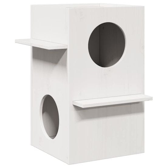 shumee vidaXL Hiša za mačke Bela 43x43x60 cm masivni les borovega lesa