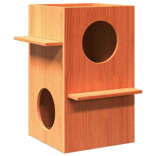 Vidaxl Hiša za mačke voščeno rjavo 43x43x60 cm masivni les borovega