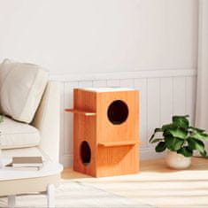 Vidaxl Hiša za mačke voščeno rjavo 43x43x60 cm masivni les borovega