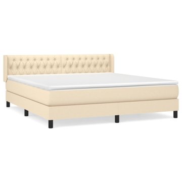 Vidaxl Box spring postelja z vzmetnico krem 180x200 cm blago