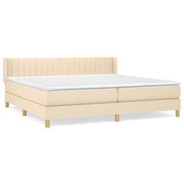 Vidaxl Box spring postelja z vzmetnico krem 200x200 cm blago