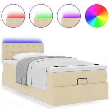 Vidaxl Otomanski posteljni okvir z vzmetnico krem 90x190 cm blago
