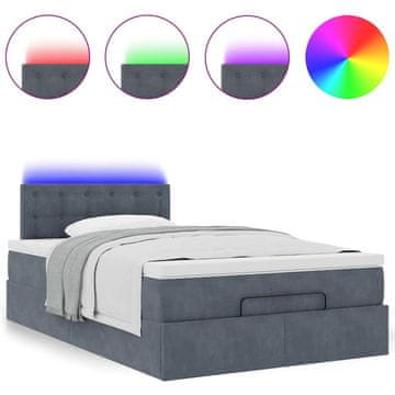 Vidaxl Otomanska postelja z vzmetnico&amp;LEDs temno siva 120x190cm žamet