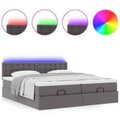 Vidaxl Otomanska postelja z vzmetnicami & LEDs siv 180x200cm um. usnje