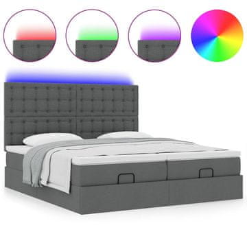 Vidaxl Otomanski posteljni okvir z vzmetnicami siv 180x200 cm blago