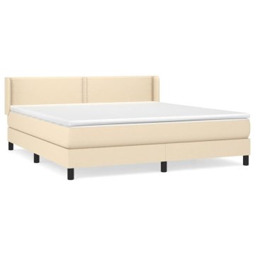 Vidaxl Box spring postelja z vzmetnico krem 180x200 cm blago