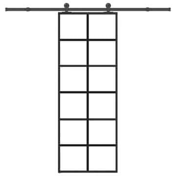 Vidaxl Drsna vrata z opremo 76x205 cm ESG steklo in aluminij