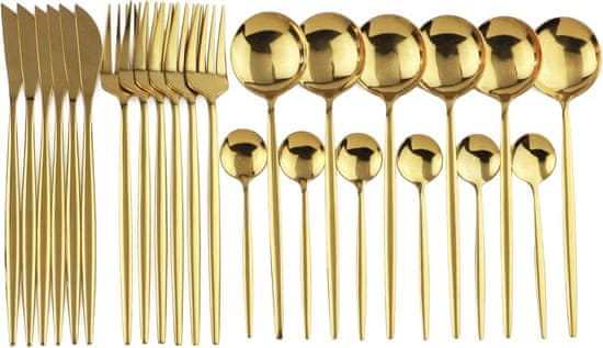 Netscroll Eleganten 24-delni zlati jedilni set, klasičen jedilni komplet, jedilni pribor 18/10 nerjaveče jeklo, komplet za 4 osebe, primeren za pomivalni stroj, odporen proti rji, CutlerySet-zlata
