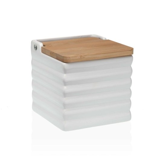 Versa Mešalec soli s pokrovom Versa Črte Bela Keramika Bambus Dolomite 11 x 11 x 11 cm