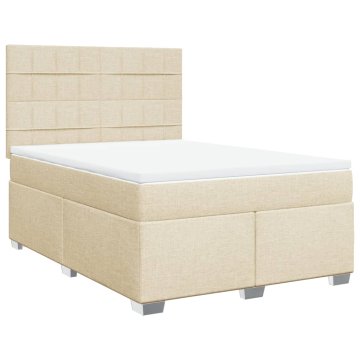 Vidaxl Box spring postelja z vzmetnico krem 160x200 cm blago