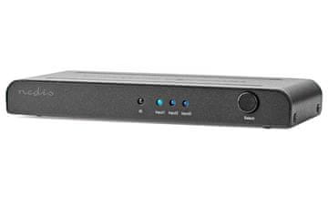 Nedis Preklopnik HDMI/ 3x vhod HDMI/ 1x izhod HDMI/ 4K@60Hz/ daljinski upravljalnik/ škatla/ kovina/ antracit
