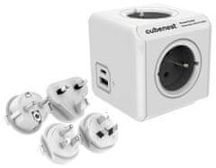 CubeNest Powercube ReWirable USB PD 20W, A+C, 4× vtičnica, bela/siva, 4 potovalni vtiči, otroška varnost, ozemljitev
