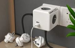 CubeNest Powercube ReWirable USB PD 20W, A+C, 4× vtičnica, bela/siva, 4 potovalni vtiči, otroška varnost, ozemljitev