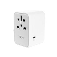 FIXED Potovalni adapter za EU, Združeno kraljestvo in ZDA/AUS, z izhodom 3xUSB-C in 2xUSB, GaN, PD 65W, bel
