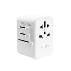 FIXED Potovalni adapter za EU, Združeno kraljestvo in ZDA/AUS, z izhodom 3xUSB-C in 2xUSB, GaN, PD 65W, bel