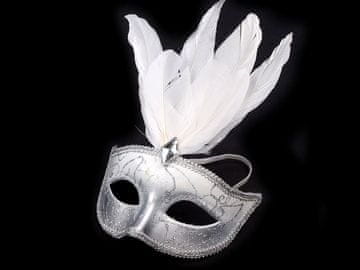 Bleščeča pustna maska s perjem - bela