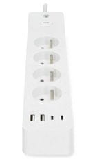 Nedis Wi-Fi pametni podaljšek/ 3x vtičnica tipa E/ 16A/ 2x USB-A/ 2x USB-C/ 2m/ Android/ iOS/ bela