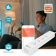 Nedis Wi-Fi pametni podaljšek/ 3x vtičnica tipa E/ 16A/ 2x USB-A/ 2x USB-C/ 2m/ Android/ iOS/ bela