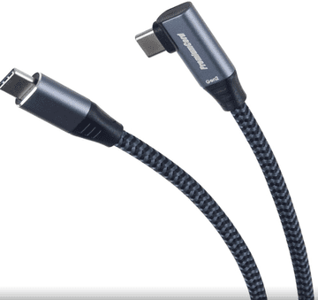 PremiumCord USB-C ukrivljen kabel ( USB 3.2 GEN 2x2, 5A, 100W, 20Gbit/s ) bombažna pletenica, 3 m