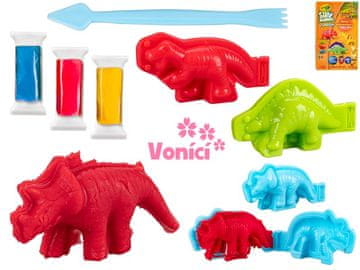 Crayola oblikovalna glina 28 g dišeča 3 kosi + komplet oblikovalnikov dinozavrov/enorogov