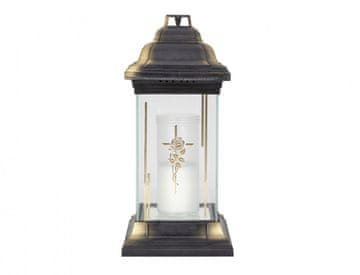 Pokopališka svetilka CROSS ROSE steklo 115g 14x14x31cm