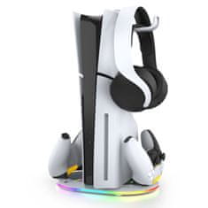 Noname iPega P5S045 Navpično stojalo za polnjenje z RGB za PS5/PS5 Slim White