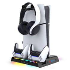 Noname iPega P5S006 Večnamensko stojalo RGB z možnostjo polnjenja in hlajenjem za PS5 Slim Black